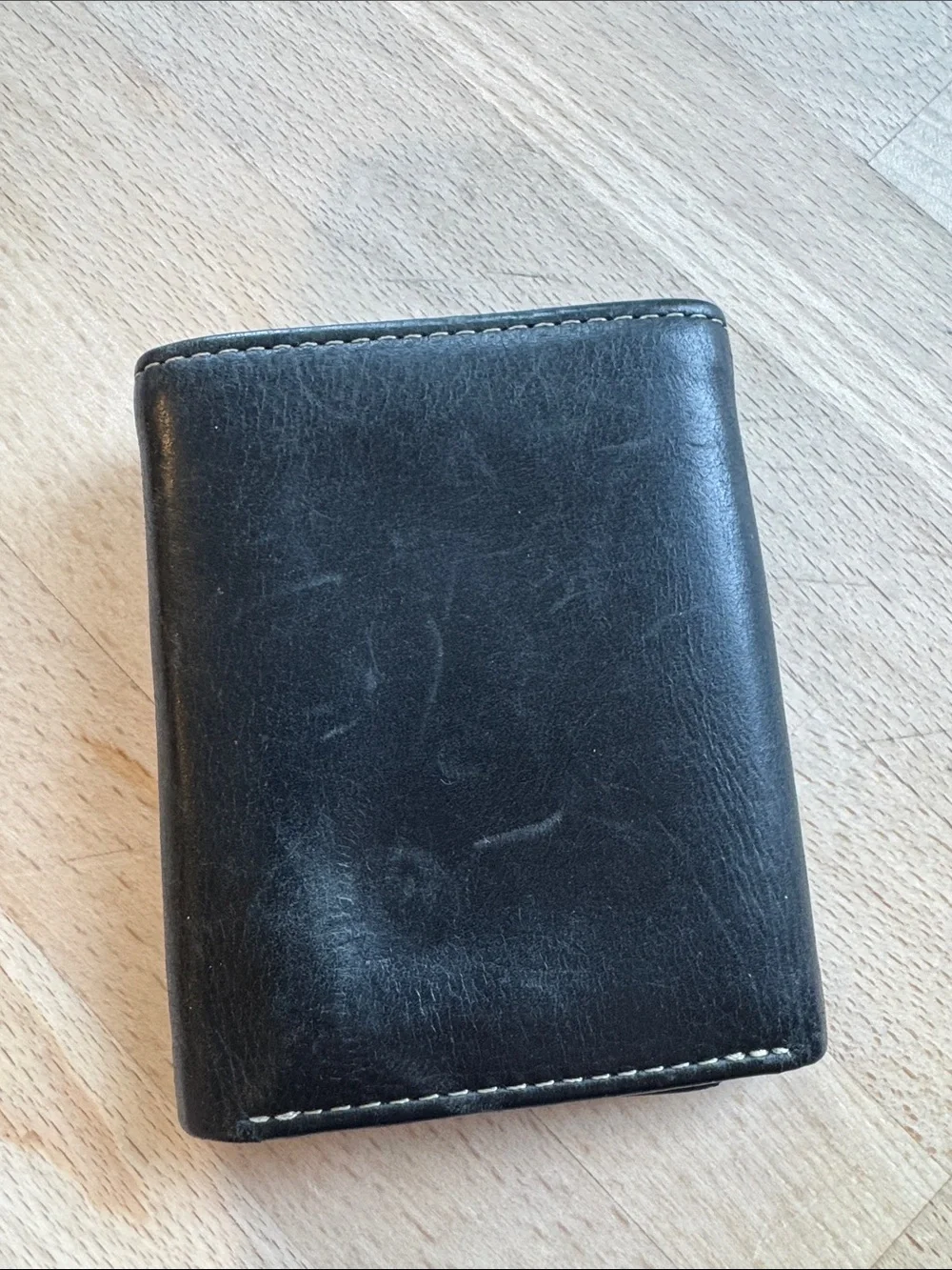 Timberland mens slim trifold wallet black leather cream stitching